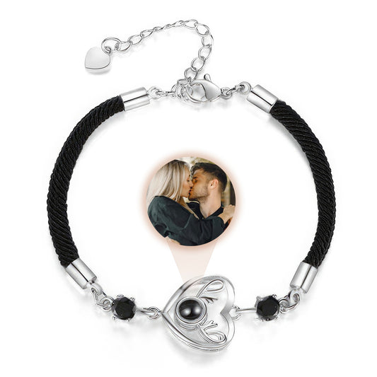 Bracelet With Photo Inside Reindeer Heart [Braided Cord]